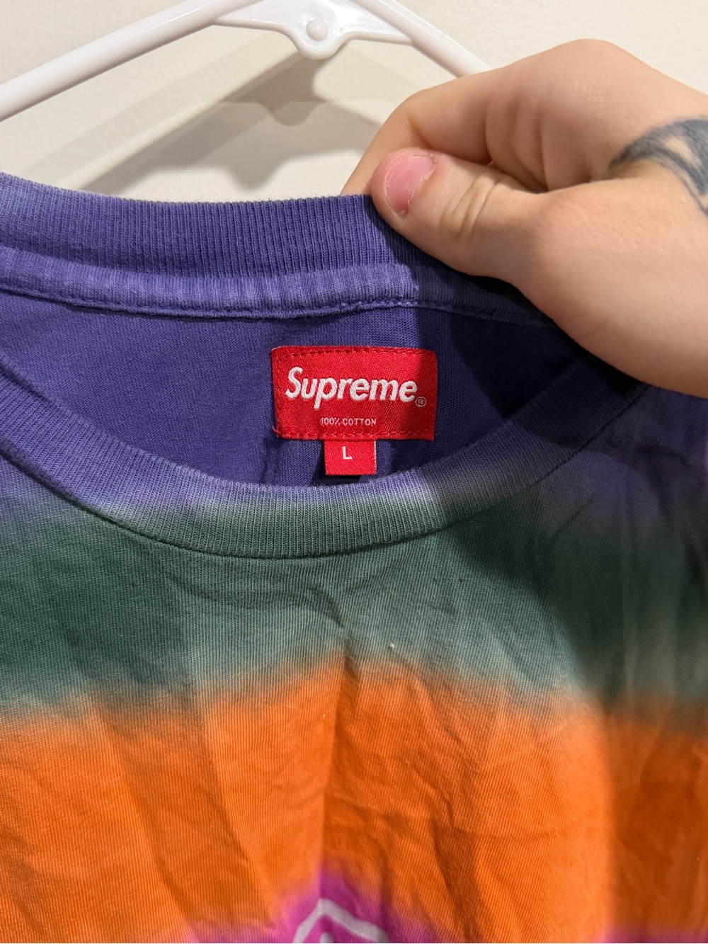 Supreme Eye Stripe Tee SS19 Script Logo Chest Graphic T Shirt Mens Size Large - Picture 2 of 6